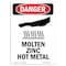 Signmission OSHA Danger Sign, Molten Zinc Hot Metal, 10in X 7in Decal, 7" W, 10" H, Portrait OS-DS-D-710-V-1677 - alternate 1
